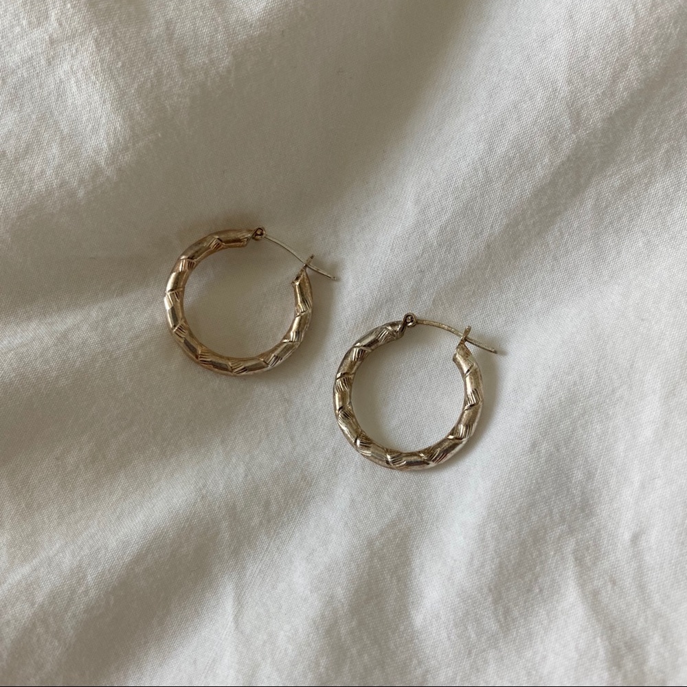 Vintage Modernist 925 Silver Hoop Earrings